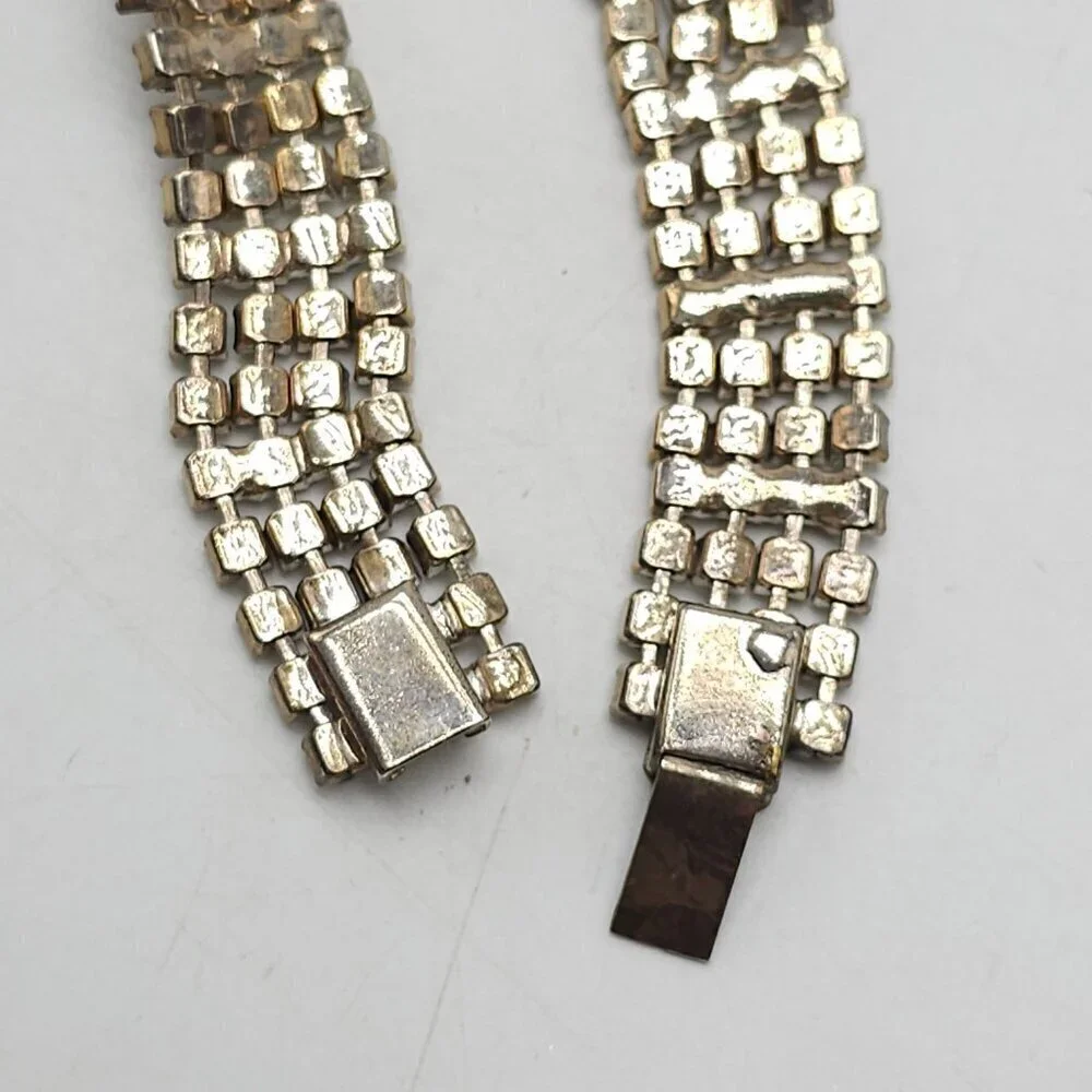 Vintage Clear Rhinestone Bracelet Sparkling Crystal Jewelry Elegant Statement Pi